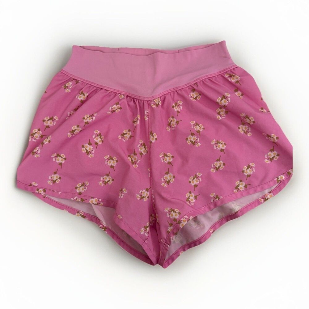 Offline By Aerie Nylon Running Shorts Womens L Lined Pink Floral Training Gym XS